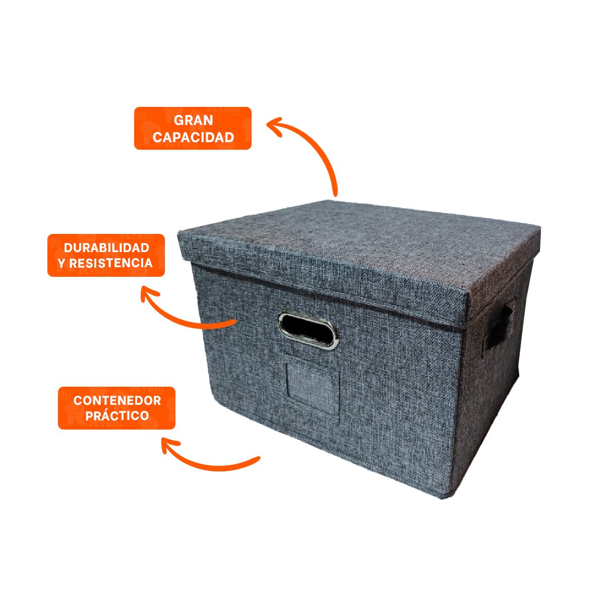 CAJA ORGANIZADORA CON TAPA 40X32X26CM CELESTE JASPEADO ACABADO RESISTENTE Y+POST IT - 5