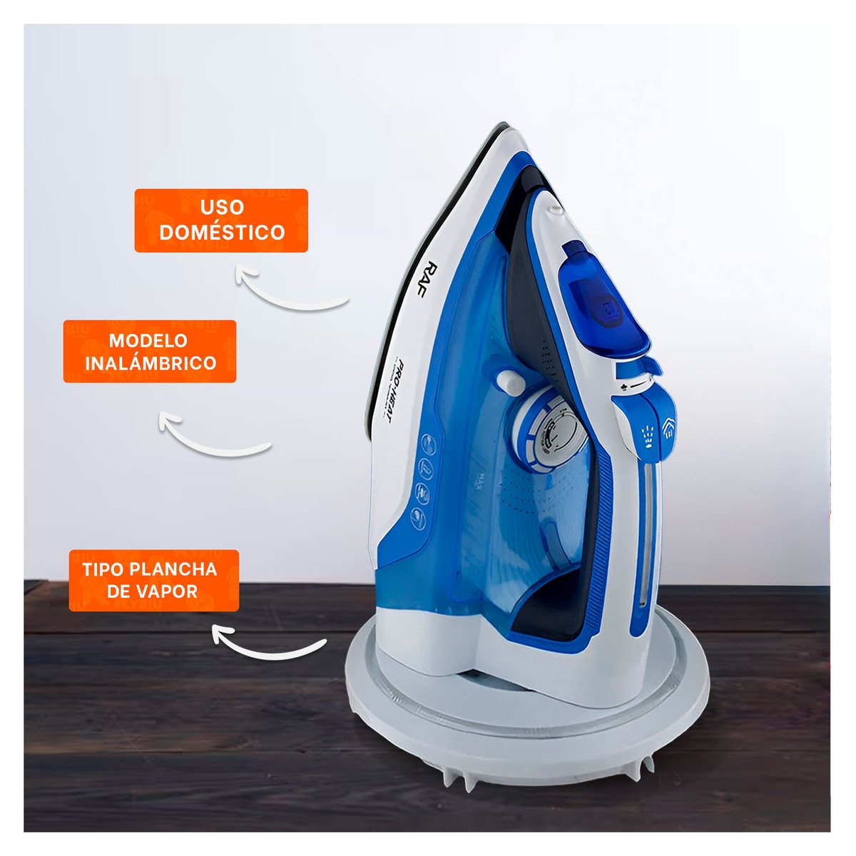 PLANCHA DE VAPOR ELECTRICA BLANCO Y AZUL USO HOGAR CUIDADO ROPA DIARIO TOTAL - 3