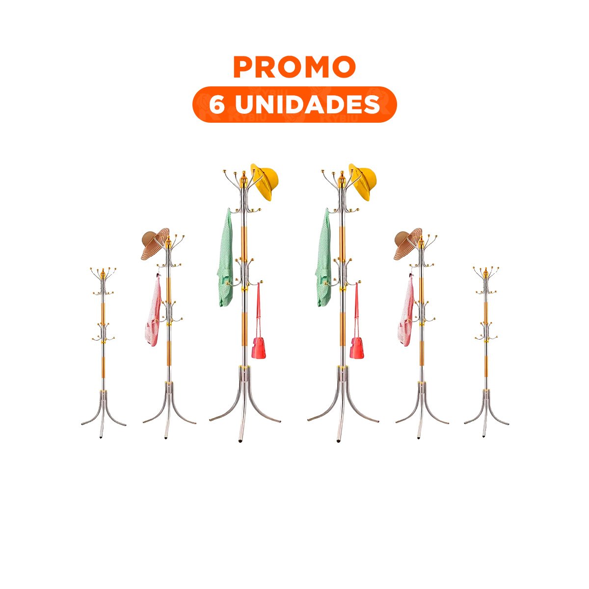 PACK6 PERCHERO DE PIE 172CM DORADO Y PLATEADO ESTRUCTURA SEGURA PRACTICA PLUS Y+REGALO STICKER - 1