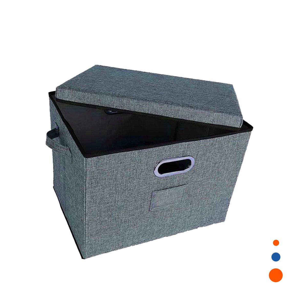 CAJA ORGANIZADORA CON TAPA 40X32X26CM PLOMO JASPEADO ESTILO MODERNO Y+REGALO STICKER - 1