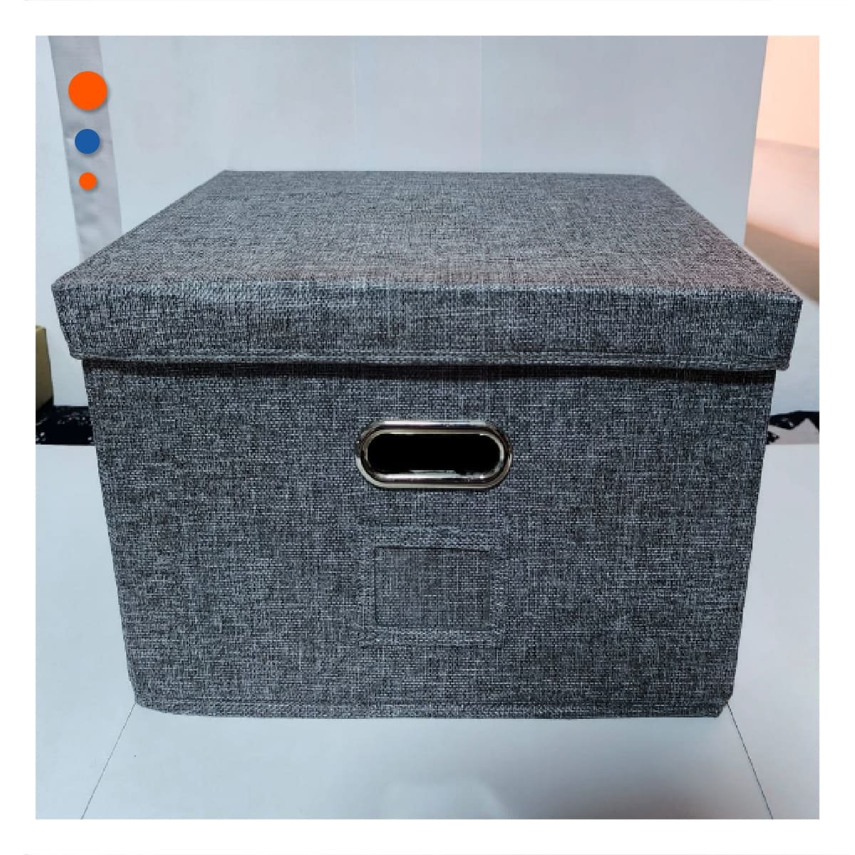 CAJA ORGANIZADORA CON TAPA 40X32X26CM PLOMO JASPEADO USO DIARIO PRACTICO Y+PAPEL REGALO - 1