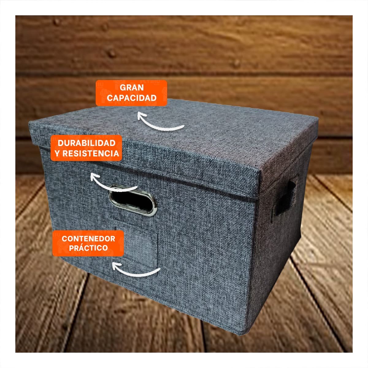 CAJA ORGANIZADORA CON TAPA 40X32X26CM PLOMO JASPEADO USO DIARIO PRACTICO Y+PAPEL REGALO - 2