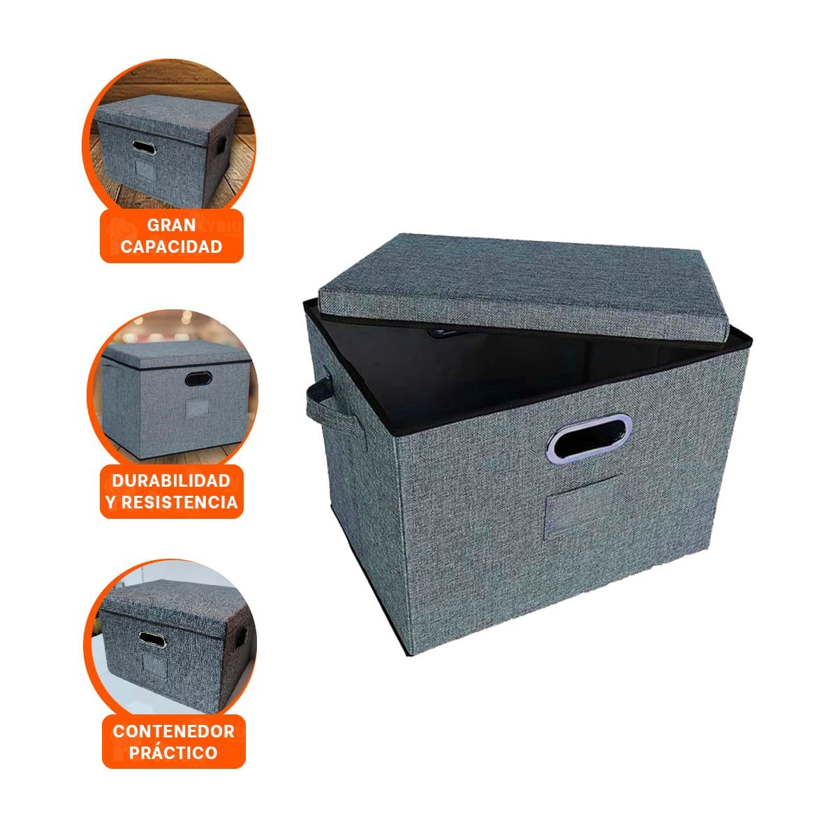 CAJA ORGANIZADORA CON TAPA 40X32X26CM PLOMO JASPEADO USO DIARIO PRACTICO Y+PAPEL REGALO - 5