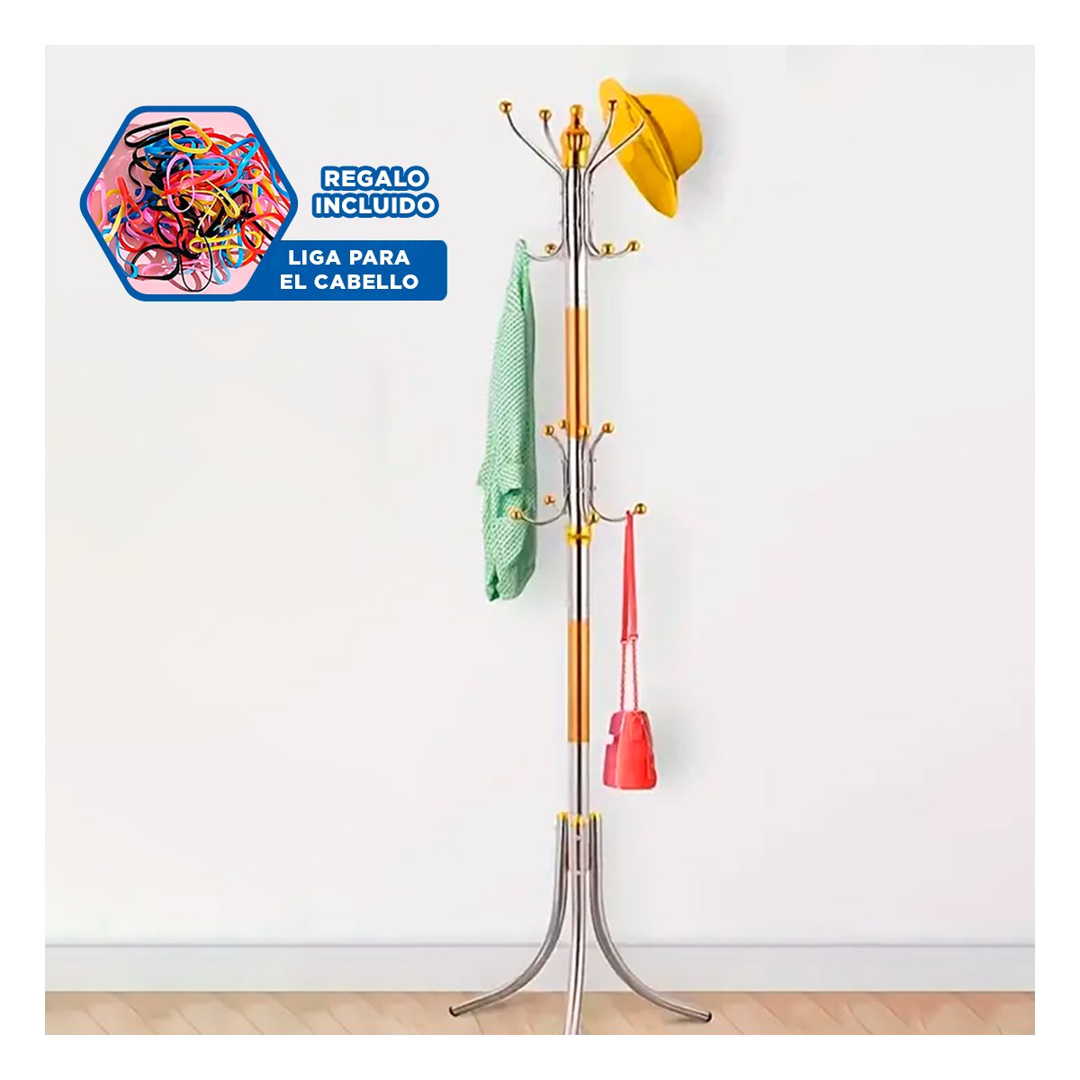 PERCHERA MULTIUSO 172CM DORADO Y PLATEADO ESTRUCTURA FIRME RESISTENTE TOTAL Y+LIGAS REGALO - 2