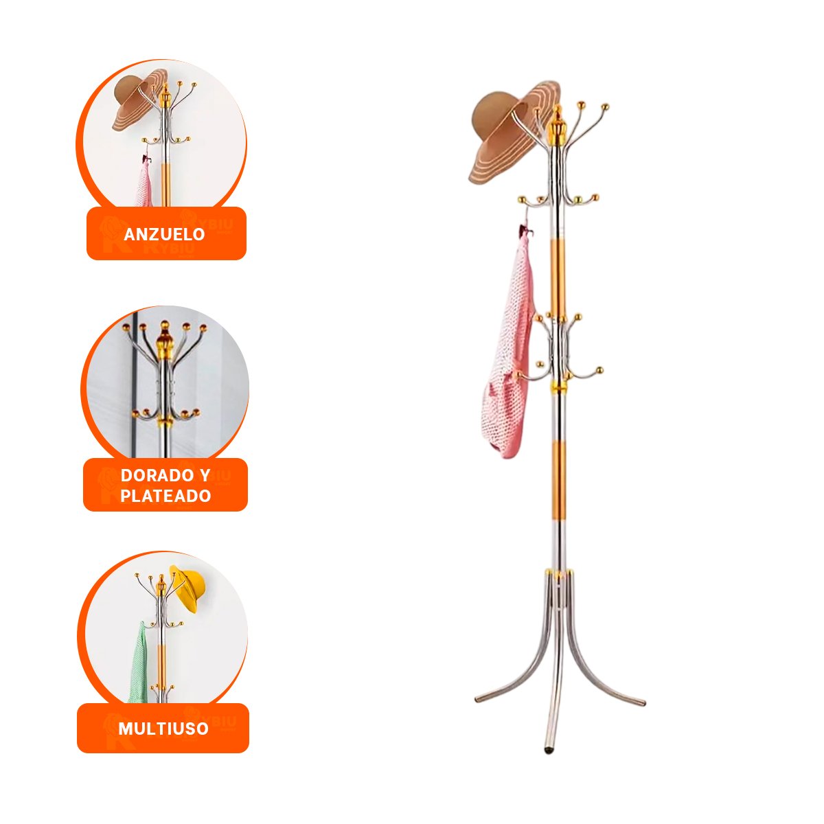 PERCHERA MULTIUSO 172CM DORADO Y PLATEADO ESTRUCTURA FIRME RESISTENTE TOTAL Y+LIGAS REGALO - 5
