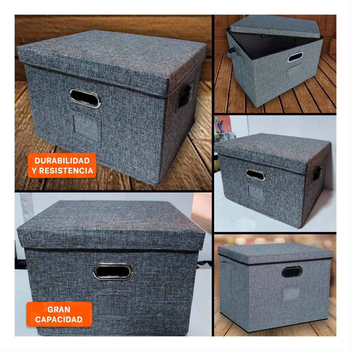 CAJA ORGANIZADORA CON TAPA 40X32X26CM CELESTE JASPEADO ESTRUCTURA FIRME Y+LIGAS REGALO - 1