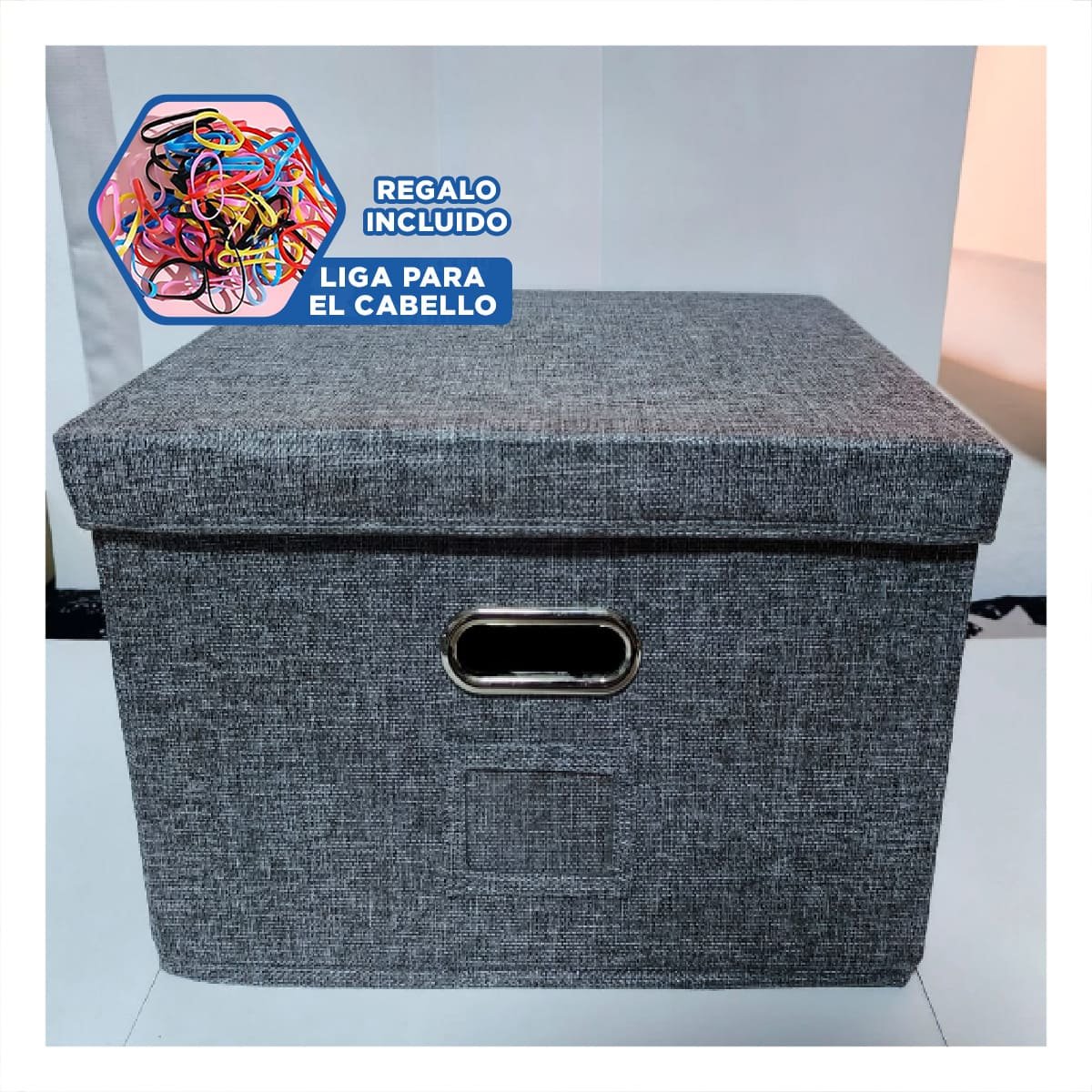CAJA ORGANIZADORA CON TAPA 40X32X26CM CELESTE JASPEADO ESTRUCTURA FIRME Y+LIGAS REGALO - 2