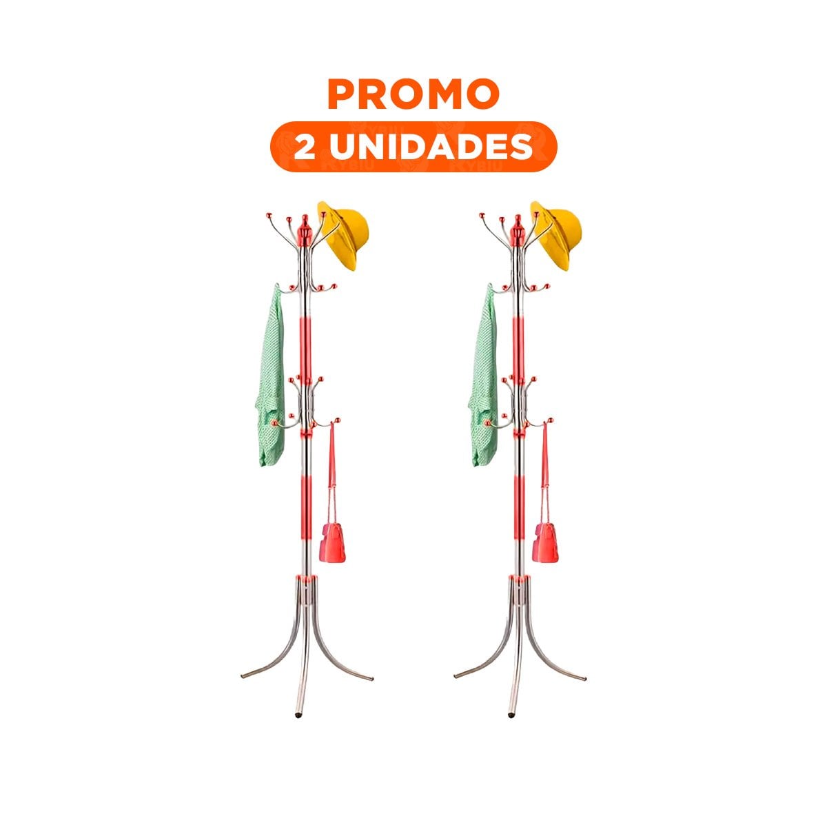 PACK2 SOPORTE DE ROPA 172CM ROJO Y PLATEADO DISEÑO ACTUAL LIGERO Y FUNCIONAL Y+REGALO STICKER - 1