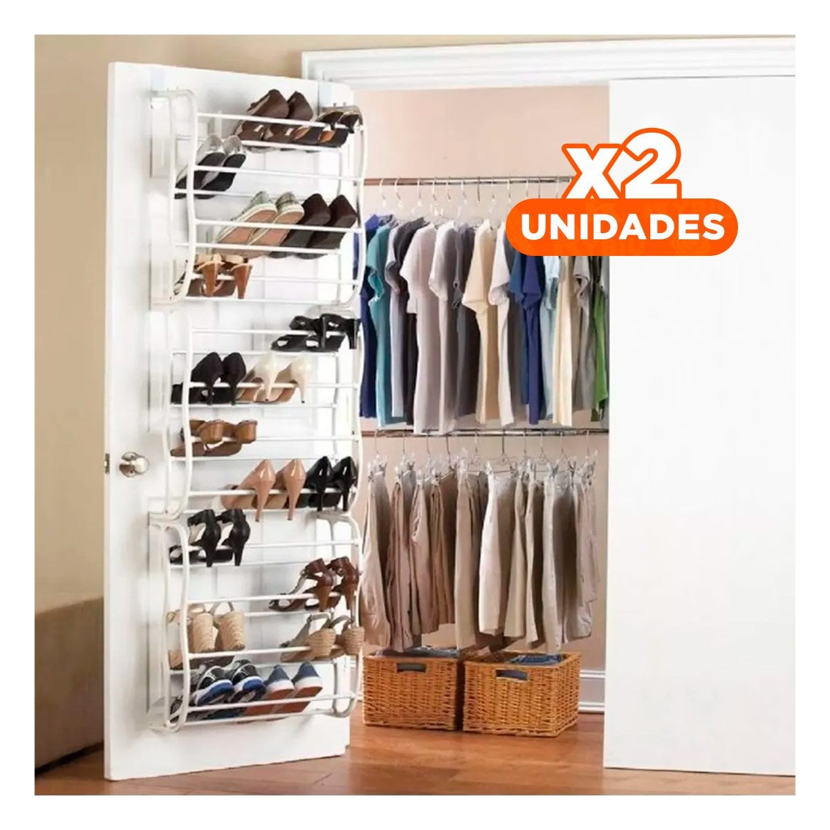 PACK2 SOPORTE ORGANIZADOR DE PUERTA PARA 36 PARES CALZADO BLANCO ESPACIO UTIL Y+PAPEL REGALO - 1