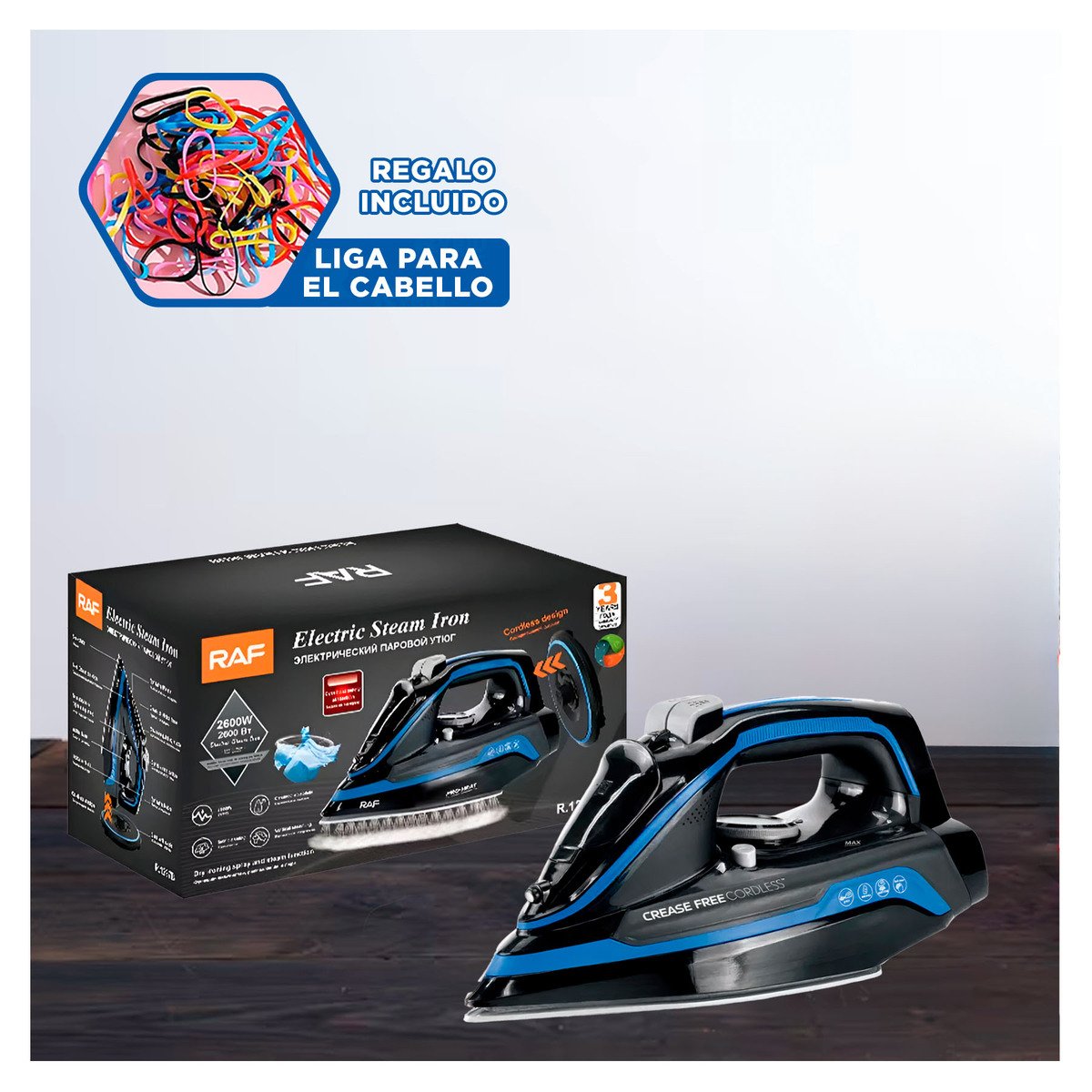 PLANCHA DE VAPOR ELECTRICA NEGRO Y AZUL CALOR CONSTANTE PARA ROPA HOGAR Y+LIGAS REGALO - 2