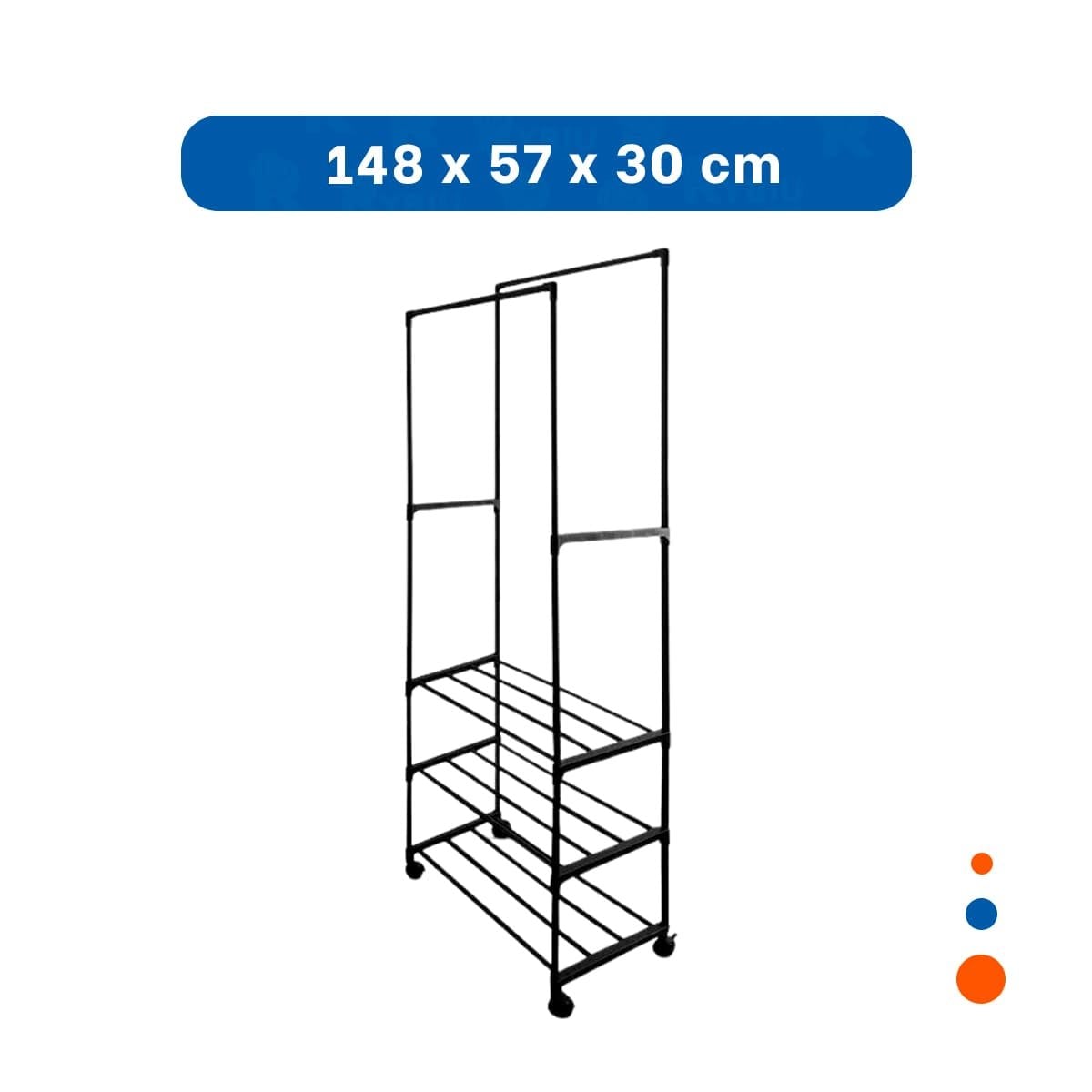 PACK2 MODULO ZAPATERO 3 NIVELES CON PERCHERA DOBLE COMPACTO Y ELEGANTE NEGRO - 4