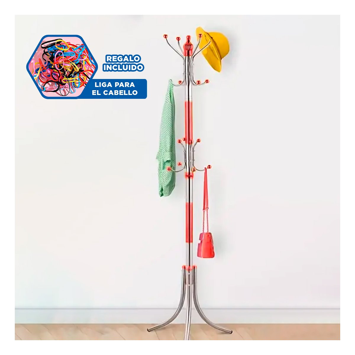 PERCHERA MULTIUSO 172CM ROJO Y PLATEADO ESTRUCTURA FIRME RESISTENTE TOTAL Y+LIGAS REGALO - 2