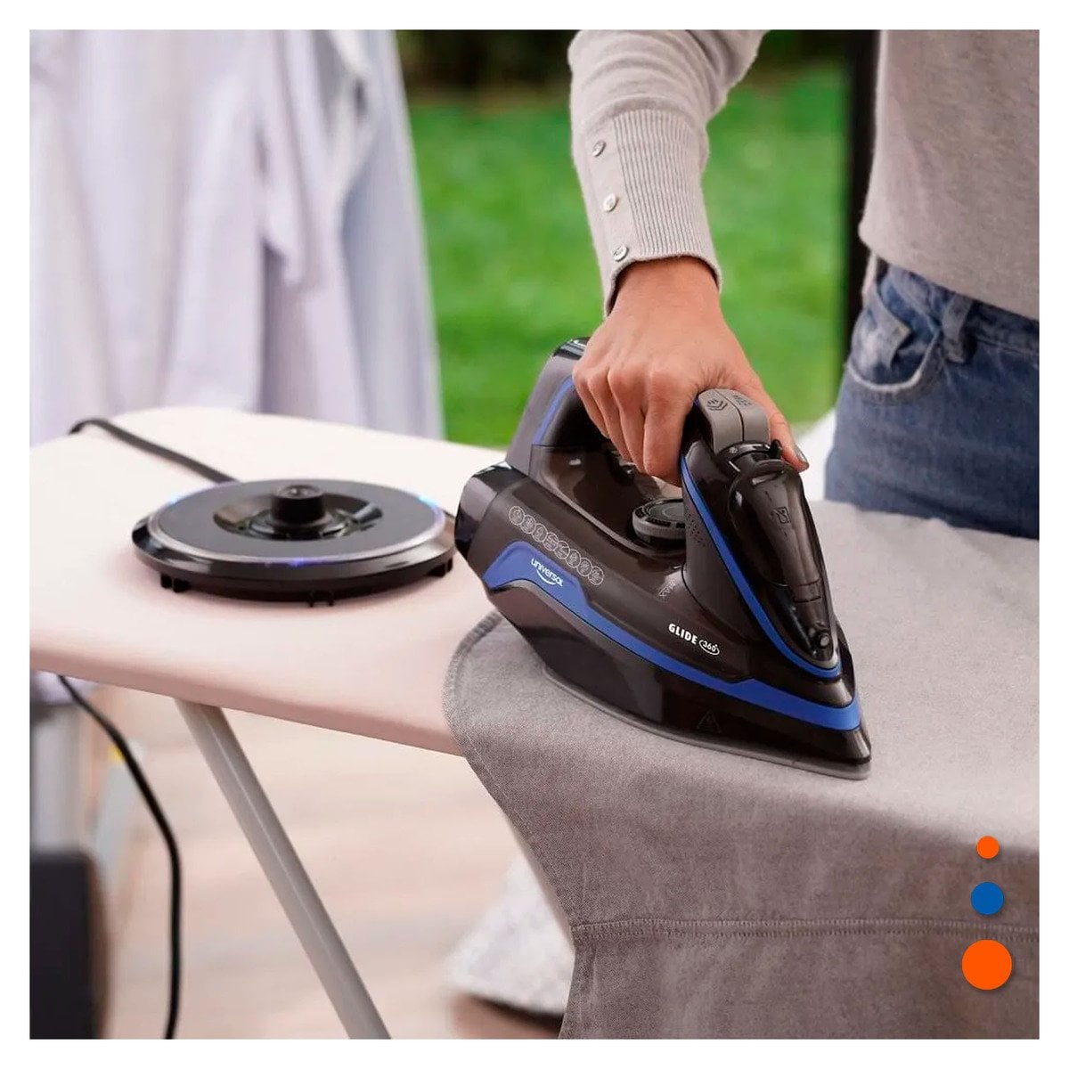 PLANCHA DE VAPOR ELECTRICA NEGRO Y AZUL POTENTE PARA ROPA HOGAR DIARIO PLUS Y+PAPEL REGALO - 1