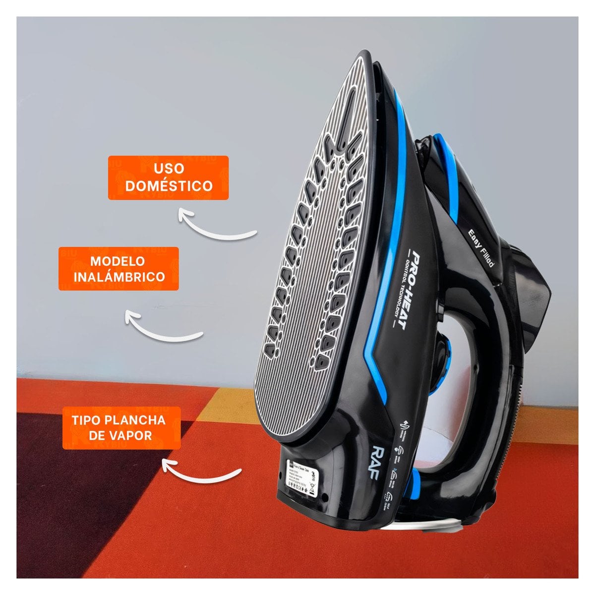 PLANCHA DE VAPOR ELECTRICA NEGRO Y AZUL POTENTE PARA ROPA HOGAR DIARIO PLUS Y+PAPEL REGALO - 2