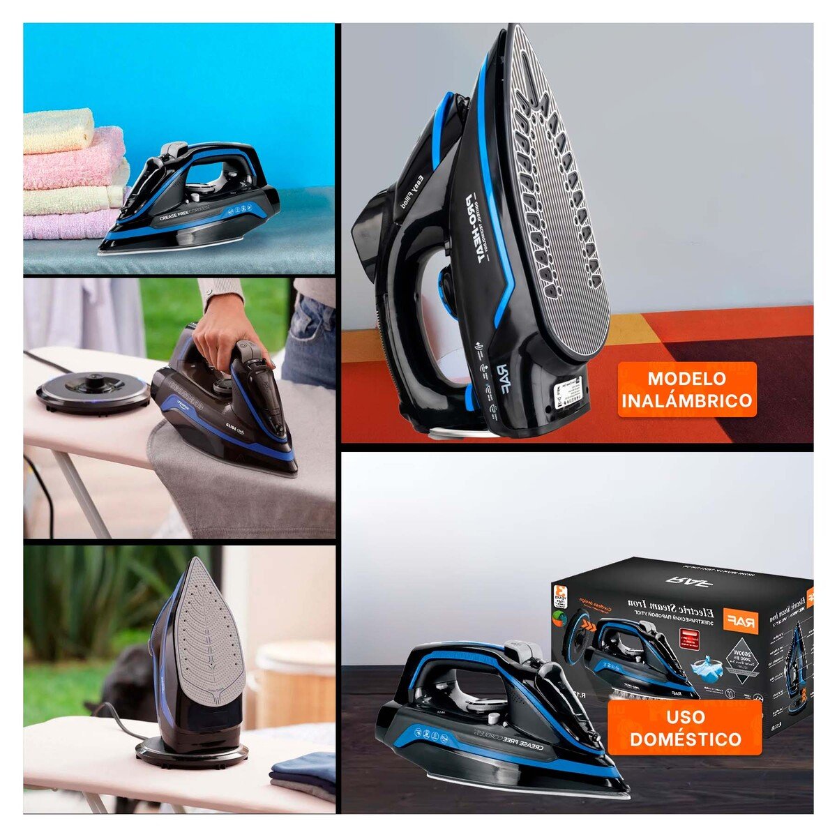 PLANCHA DE VAPOR ELECTRICA NEGRO Y AZUL POTENTE PARA ROPA HOGAR DIARIO PLUS Y+PAPEL REGALO - 3