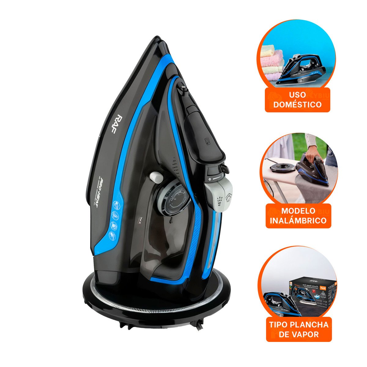 PLANCHA DE VAPOR ELECTRICA NEGRO Y AZUL POTENTE PARA ROPA HOGAR DIARIO PLUS Y+PAPEL REGALO - 5