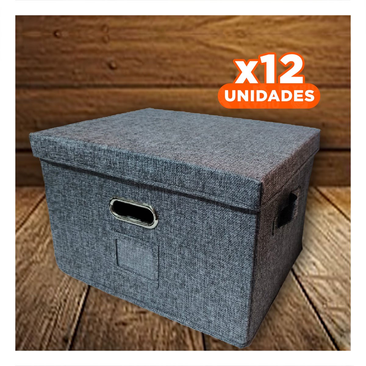 PACK12 UNIDAD ORGANIZADORA CON TAPA 40X32X26CM CELESTE JASPEADO HOGAR ORDENADO Y+REGALO STICKER - 1