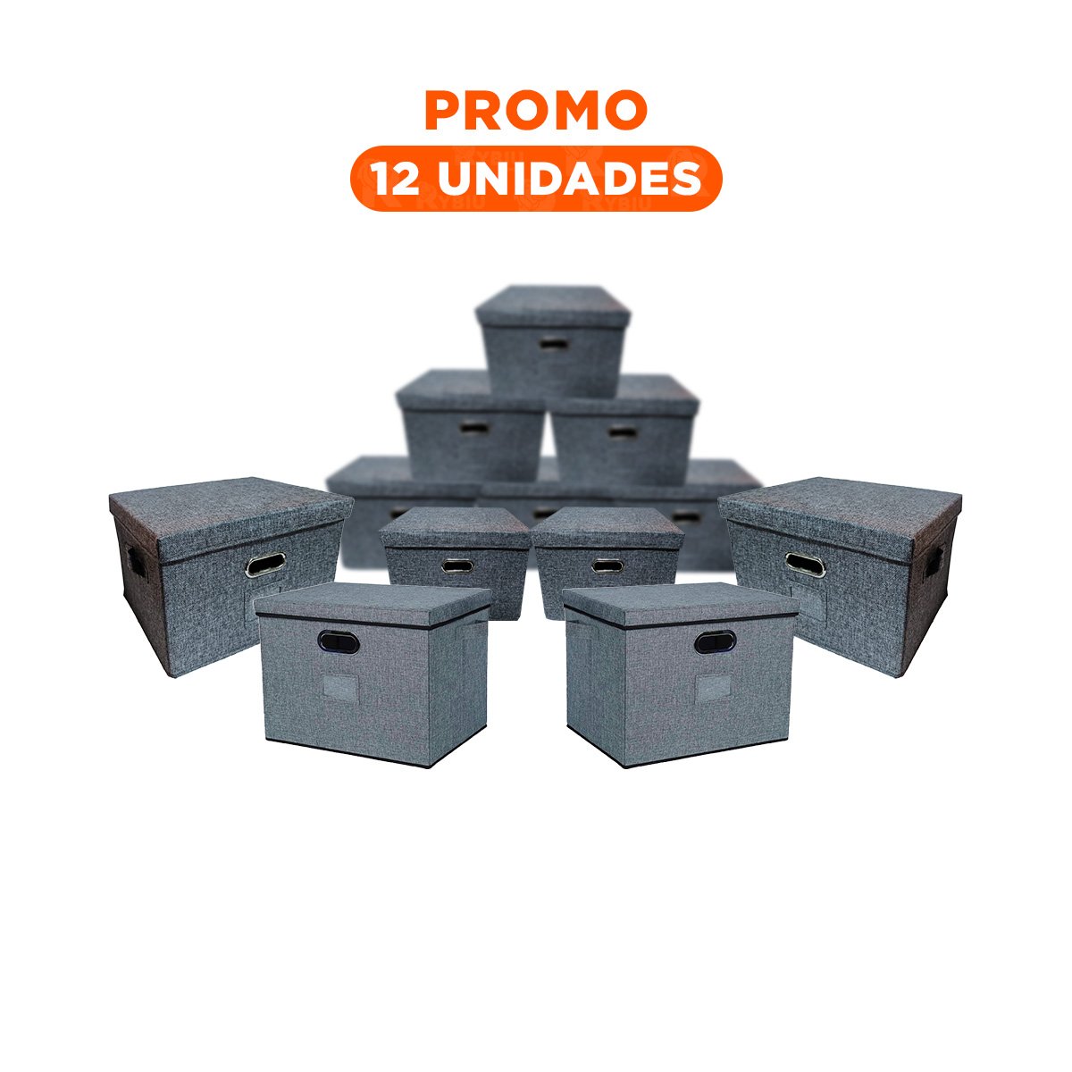 PACK12 SISTEMA ORGANIZADOR CON TAPA 40X32X26CM CELESTE JASPEADO ESTRUCTURA FIRME - 1