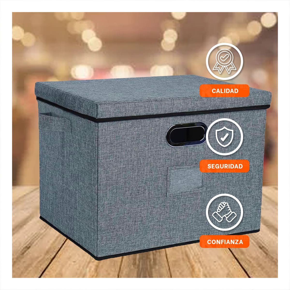 PACK6 SISTEMA ORGANIZADOR CON TAPA 40X32X26CM PLOMO JASPEADO USO DIARIO Y+PAPEL REGALO - 2