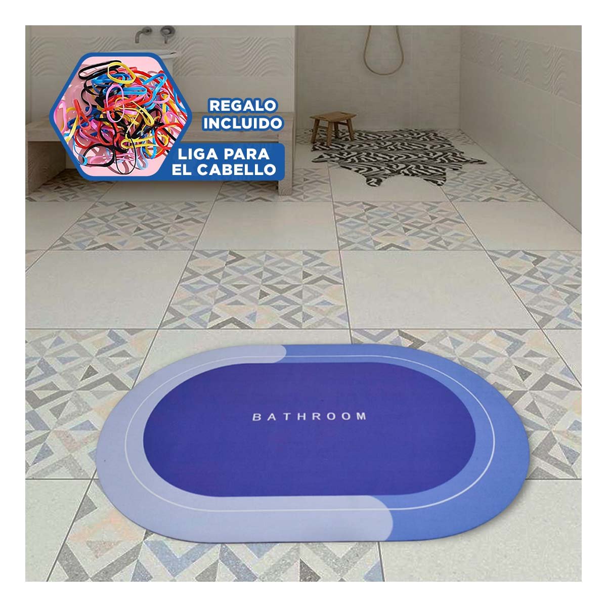 SUPERFICIE OVALADA DE PISO PARA HOGAR Y CASA CON USO VERSATIL AZUL Y+LIGAS REGALO - 2
