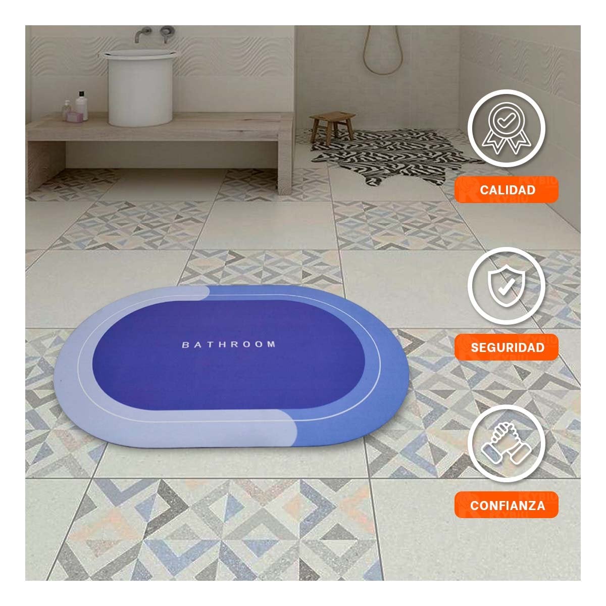 TAPETE OVALADO DECORATIVO PARA HOGAR Y CASA CON SUPERFICIE SUAVE AZUL - 1