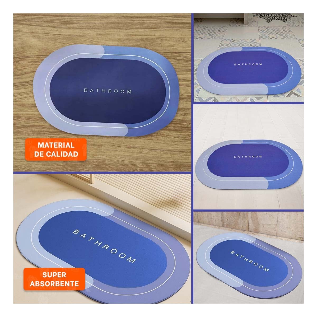 TAPETE OVALADO DECORATIVO PARA HOGAR Y CASA CON SUPERFICIE SUAVE AZUL - 2