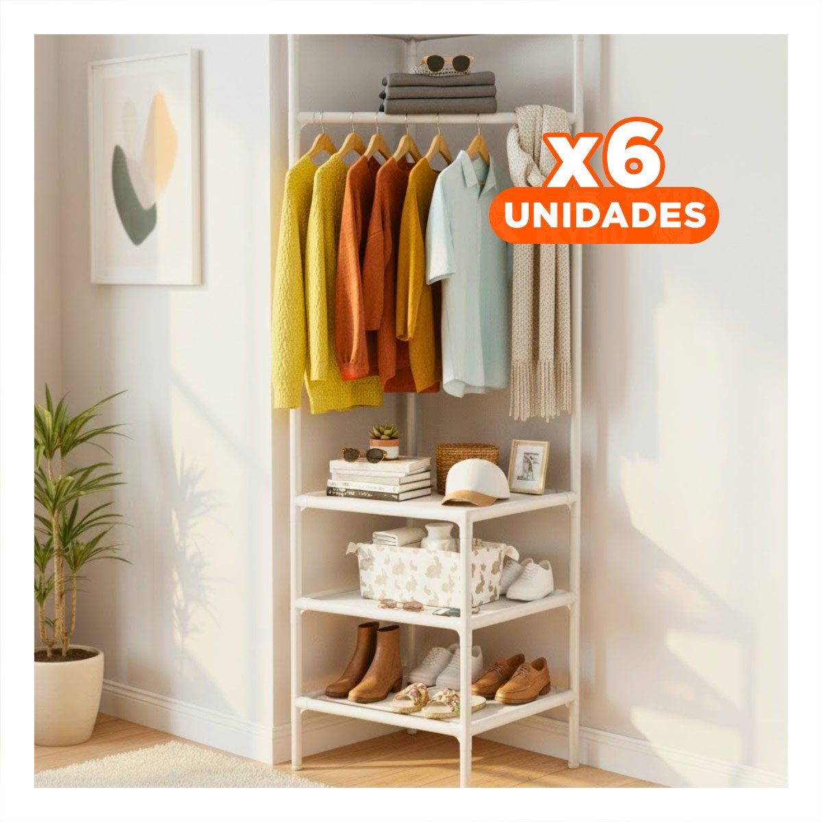 PACK6 MUEBLE PRACTICO CON PERCHERA Y ORGANIZACION DE CALZADO Y+PAPEL REGALO - 1