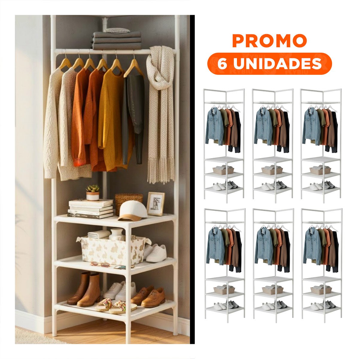 PACK6 CLOSET FUNCIONAL CON PERCHERA Y ESPACIO PARA ZAPATOS Y+REGALO STICKER - 1