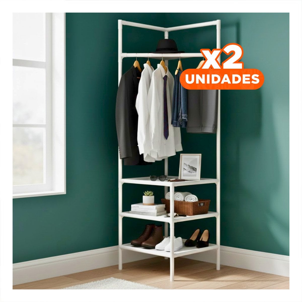 PACK2 ESTRUCTURA ORGANIZADORA CON PERCHERA Y SOPORTE PARA ZAPATOS DE USO DIARIO - 1