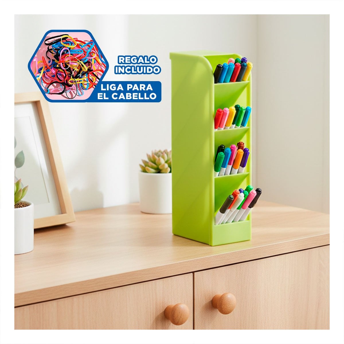 ORGANIZADOR PARA AREA LABORAL CON VISTA INCLINADA VERDE DE DIMENSIÓN 20,5X5X9CM Y+LIGAS REGALO - 2