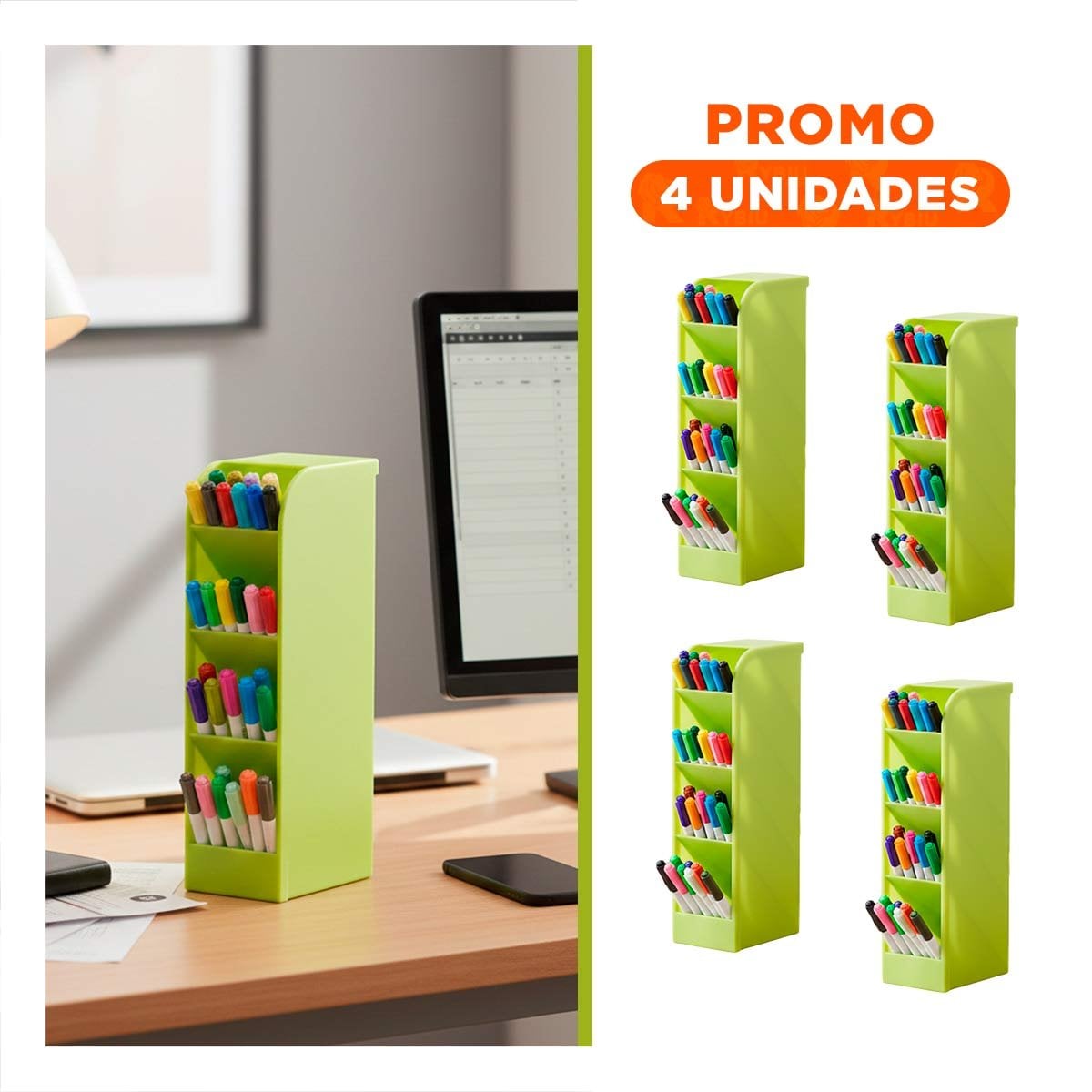 PACK4 MODULO CON DISTRIBUCION CLARA PARA UTILES VERDE DE DIMENSIÓN 20,5X5X9CM - 1