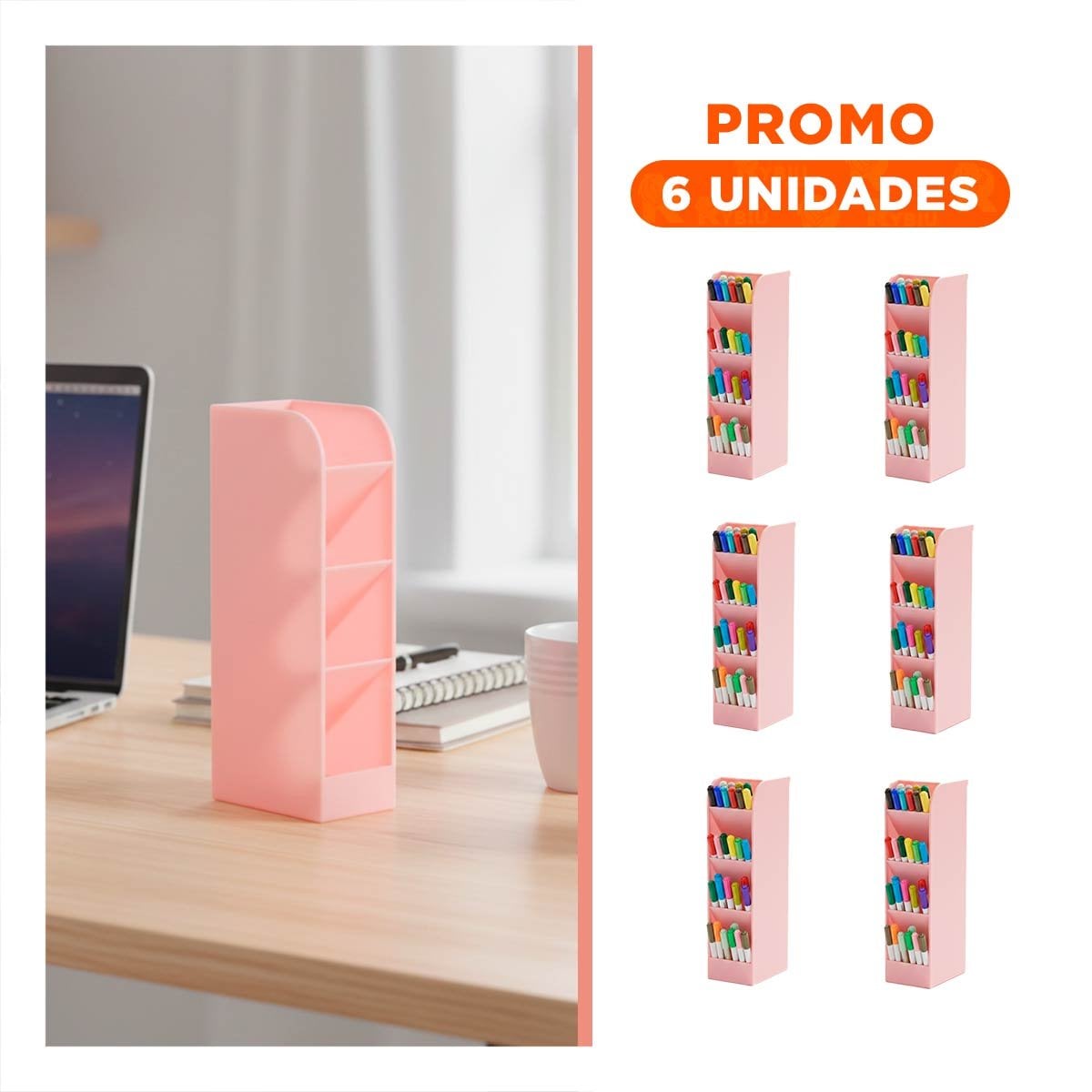 PACK6 SOPORTE DE USO DIARIO CON INCLINACION ROSADO DE DIMENSIÓN 20,5X5X9CM Y+REGALO STICKER - 1