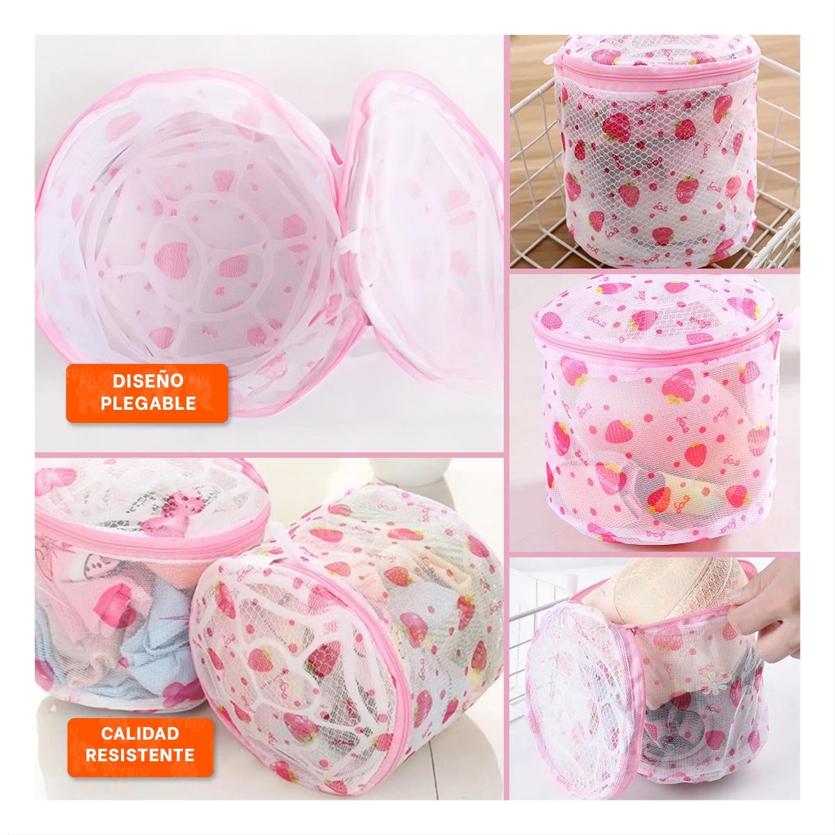 PACK12 BOLSO MALLA PARA LIMPIEZA ROPA FORMATO CILINDRO BLANCO CON FRESAS - 2