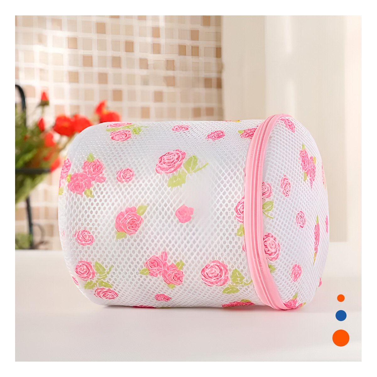 PACK12 SACO MALLA PARA LAVAR ROPA DISENO CILINDRO BLANCO CON FLORES SUAVE Y+PAPEL REGALO - 2