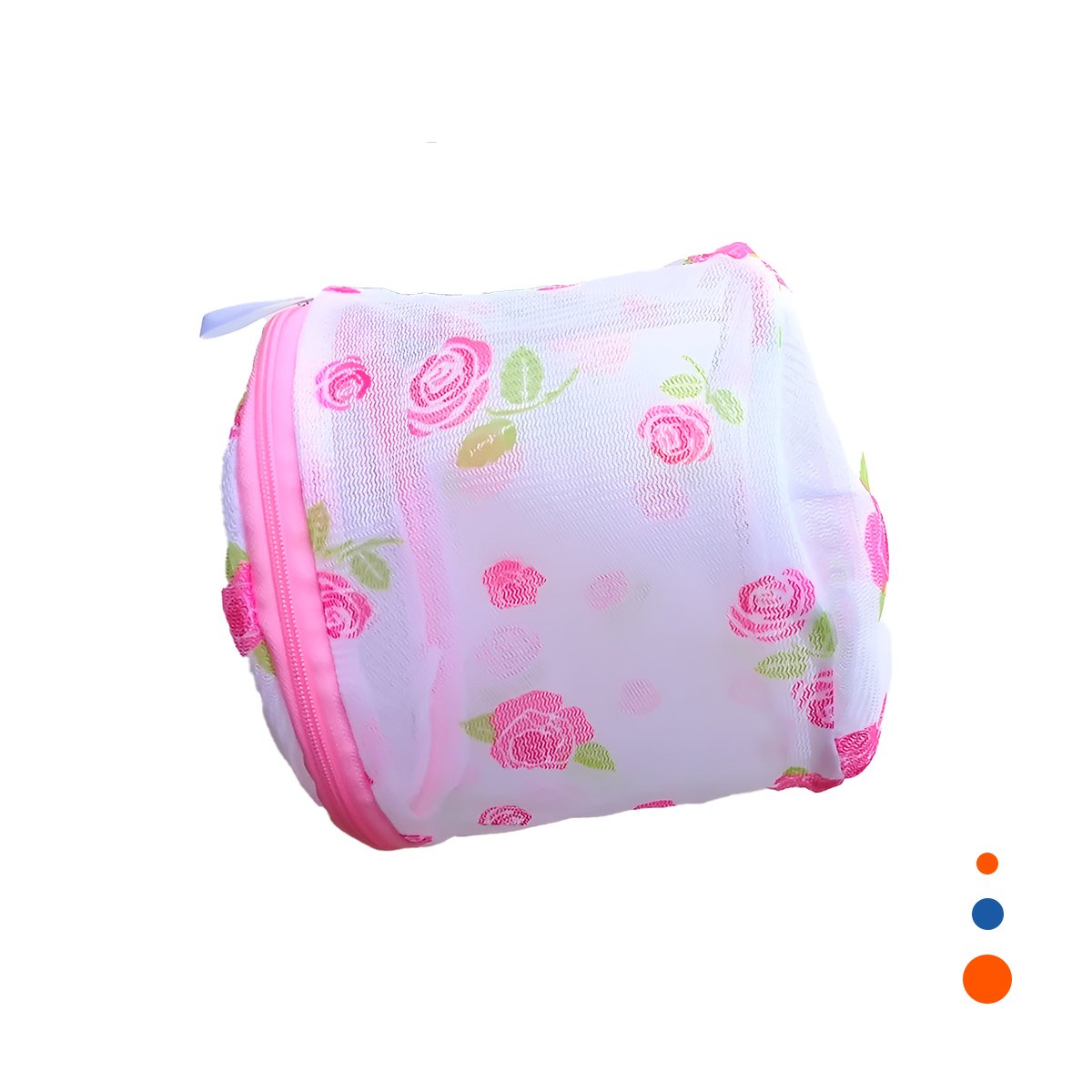 PACK12 SACO MALLA LAVADO ROPA FORMA CILINDRO BLANCO CON FLORES FINO DIARIO Y+REGALO STICKER - 2