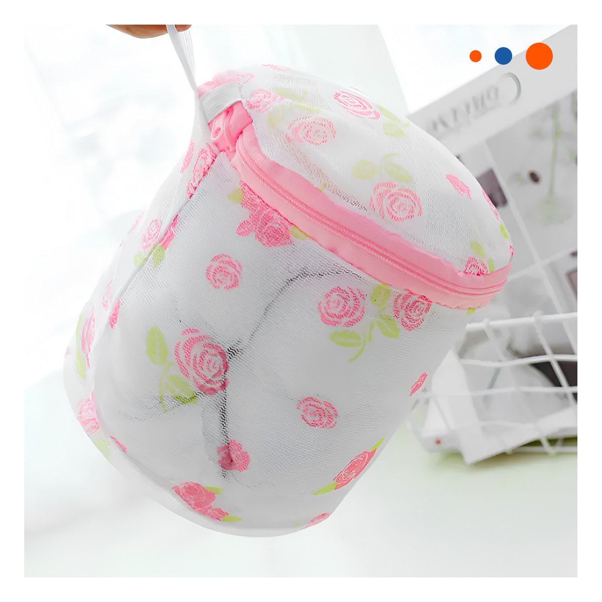 BOLSA MALLA PROTECTORA ROPA ESTILO CILINDRO BLANCO CON FLORES PRACTICO Y+REGALO STICKER - 3