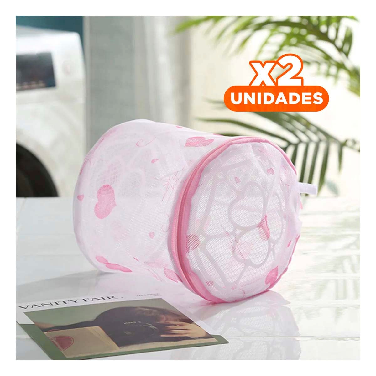 PACK2 ESTUCHE MALLA LAVADO ROPA FORMA CILINDRO BLANCO CON CORAZONES FINO DIARIO Y+PAPEL REGALO - 1