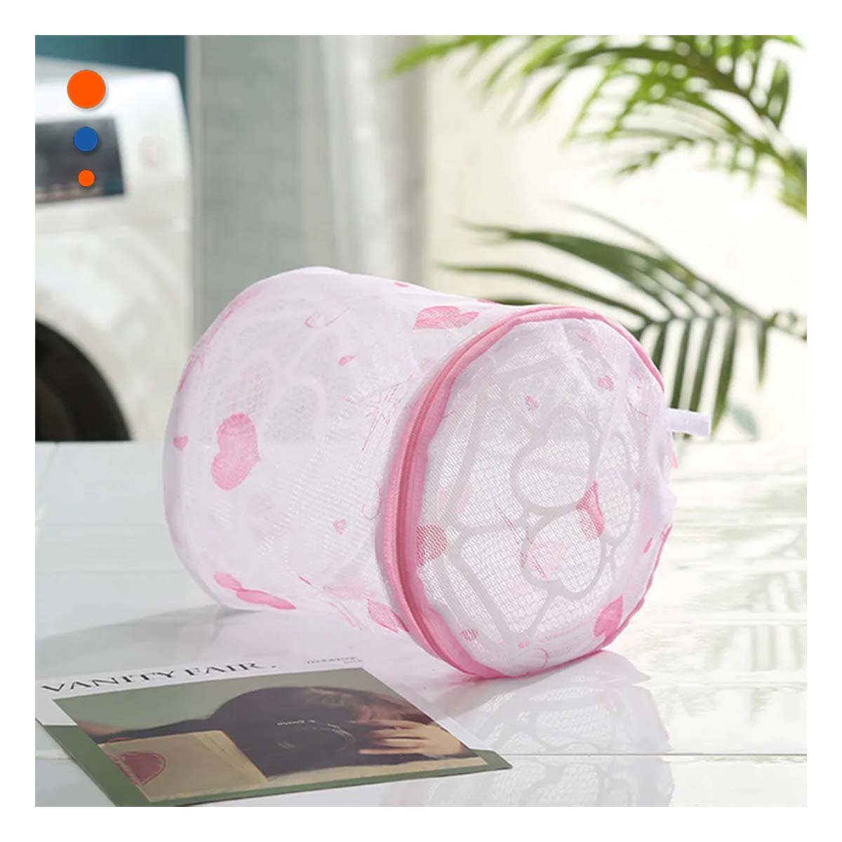 PACK2 ESTUCHE MALLA LAVADO ROPA FORMA CILINDRO BLANCO CON CORAZONES FINO DIARIO Y+PAPEL REGALO - 2