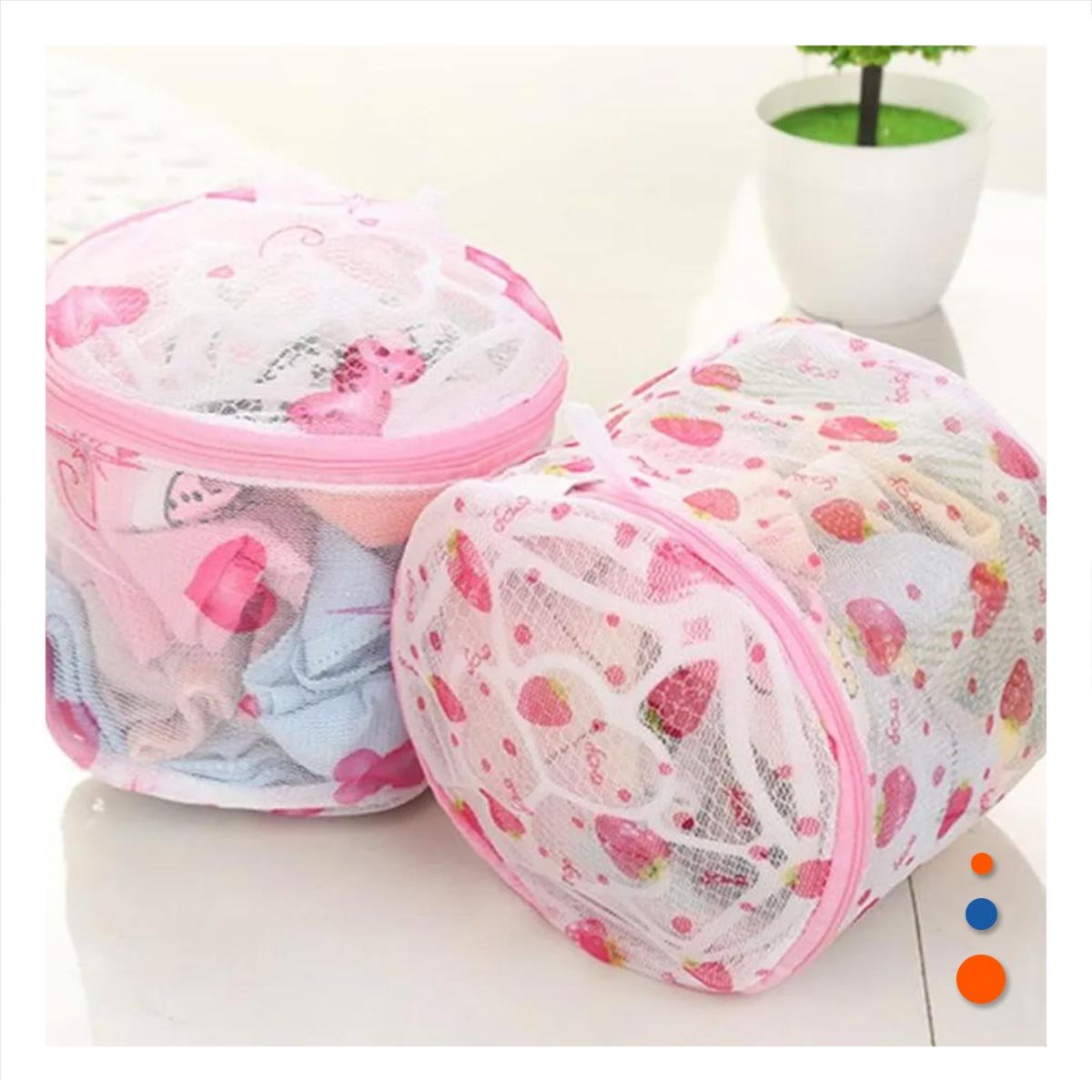 BOLSA MALLA PROTECTORA ROPA ESTILO CILINDRO BLANCO CON FRESAS PRACTICO Y+REGALO STICKER - 2