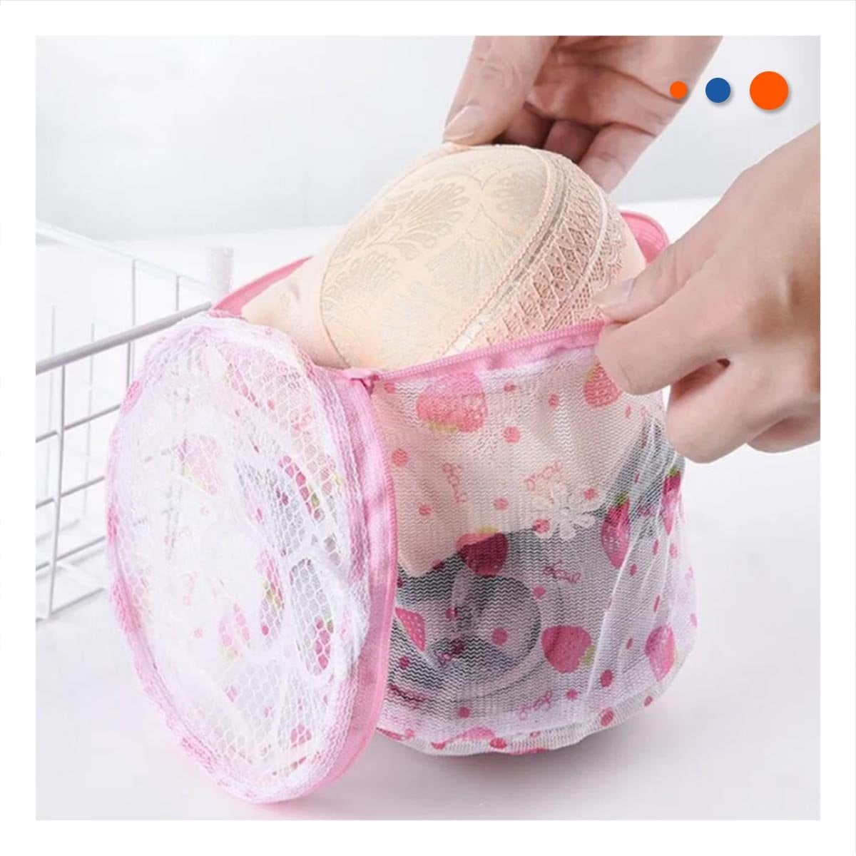 BOLSA MALLA PROTECTORA ROPA ESTILO CILINDRO BLANCO CON FRESAS PRACTICO Y+REGALO STICKER - 3