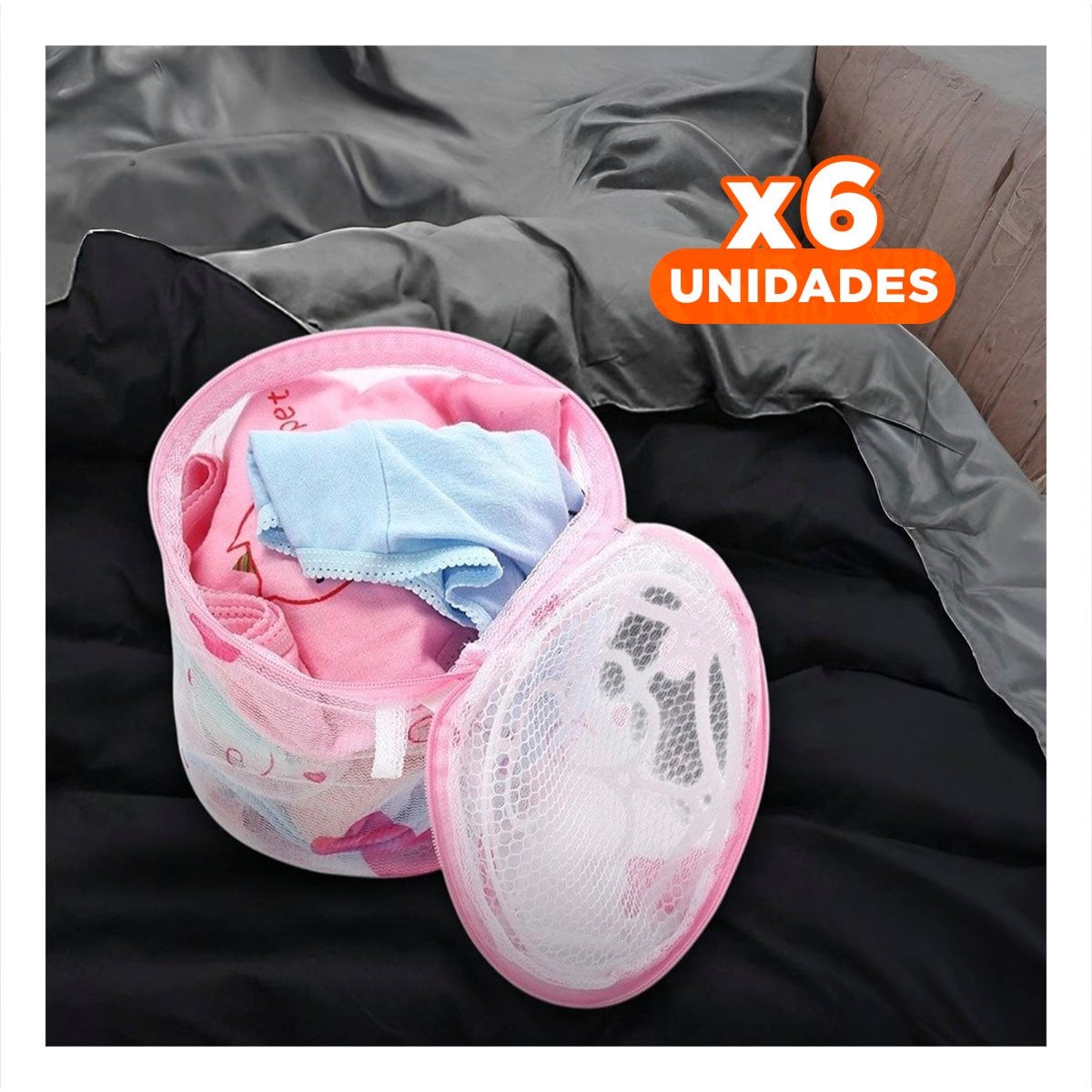 PACK6 BOLSO MALLA LAVADO ROPA FORMA CILINDRO BLANCO CON OSITOS FINO DIARIO - 1