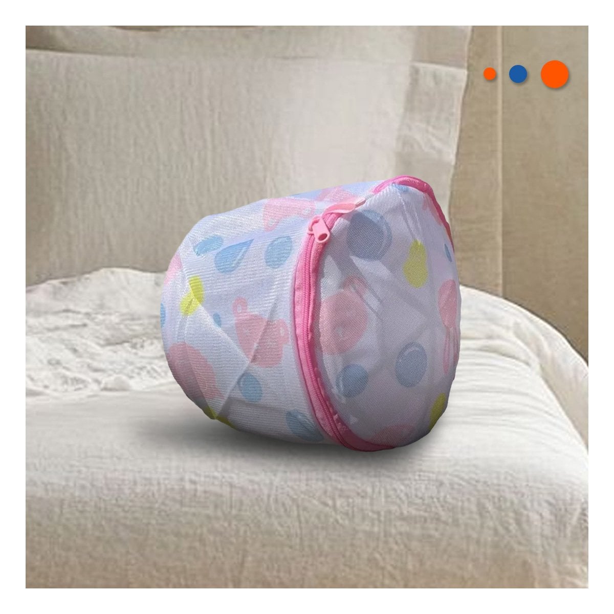 PACK6 BOLSO MALLA LAVADO ROPA FORMA CILINDRO BLANCO CON OSITOS FINO DIARIO - 3