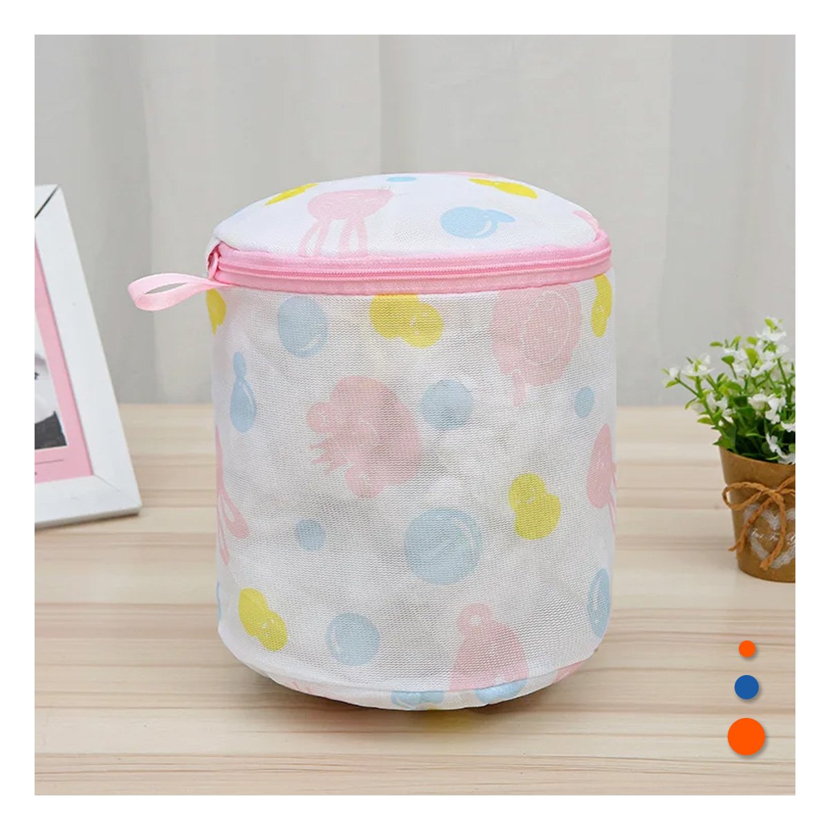 PACK6 BOLSO MALLA LAVADO ROPA FORMA CILINDRO BLANCO CON OSITOS FINO DIARIO - 5