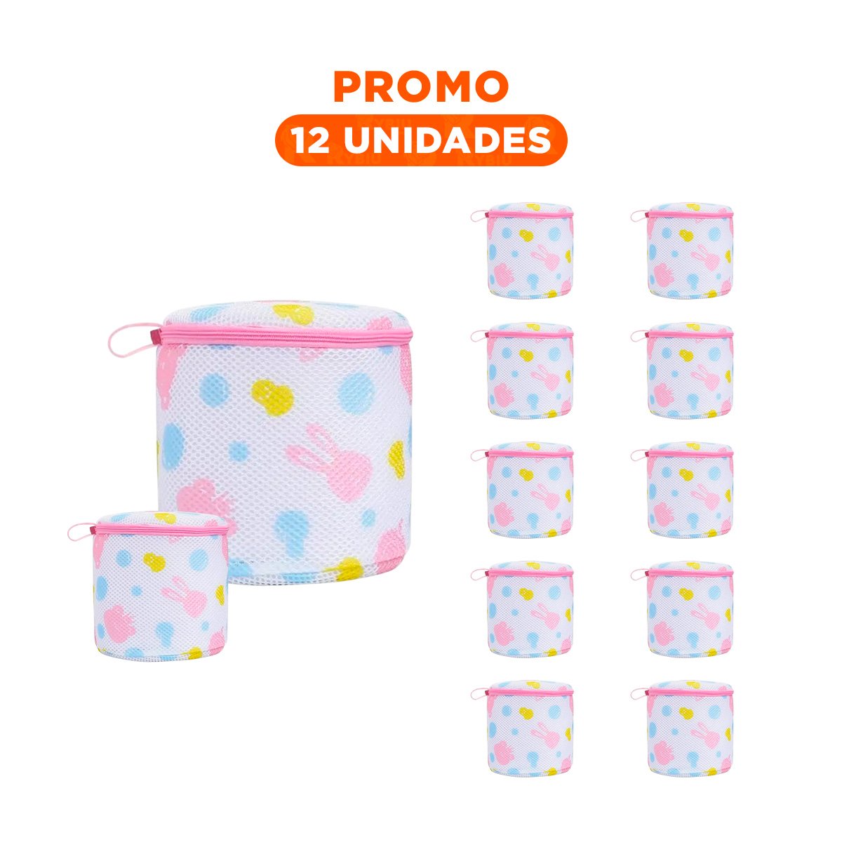 PACK12 BOLSO MALLA PARA LIMPIEZA ROPA FORMATO CILINDRO BLANCO CON OSITOS - 1