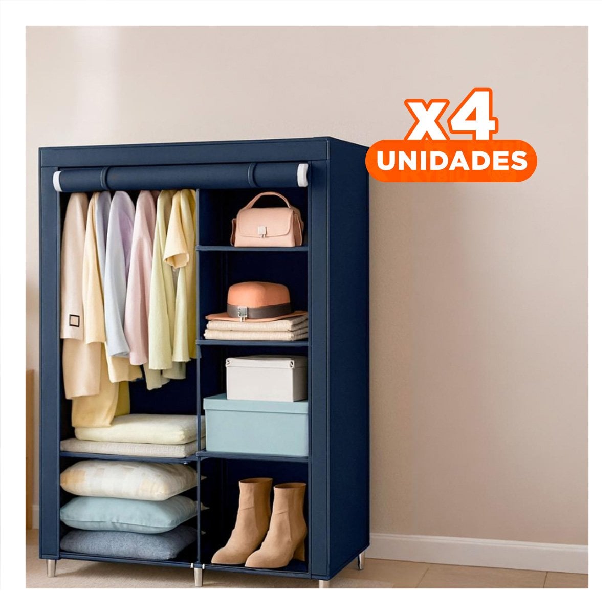 PACK4 ORGANIZADOR LIGERO DE ROPA EN TELA CON SOPORTE METALICO PLOMO 105X45X168CM Y+PAPEL REGALO - 1