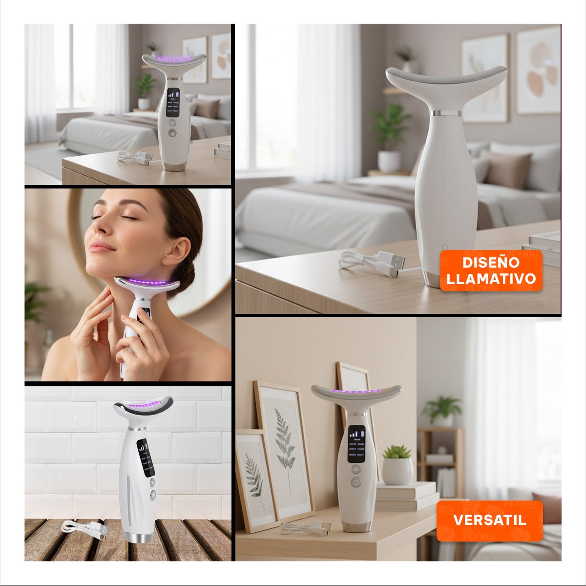 MASAJEADOR FACIAL 7 MODOS DE COLOR TERAPIA LED BLANCO USO DIARIO EN CASA Y+PAPEL REGALO - 3
