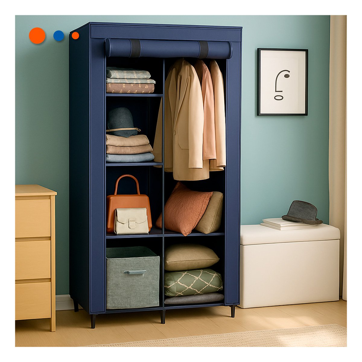 PACK2 ORGANIZADOR AMPLIO DE ROPA EN TELA CON BASE METALICA PLOMO 105X45X168CM - 5