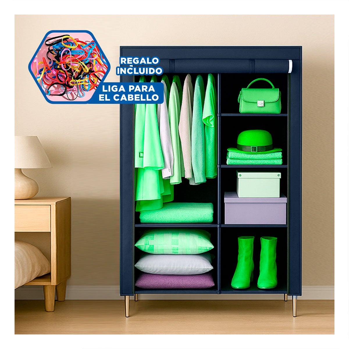 CLOSET LIGERO TEXTIL CON BASE METALICA FIRME PLOMO PARA CASA 105X45X168CM Y+LIGAS REGALO - 2
