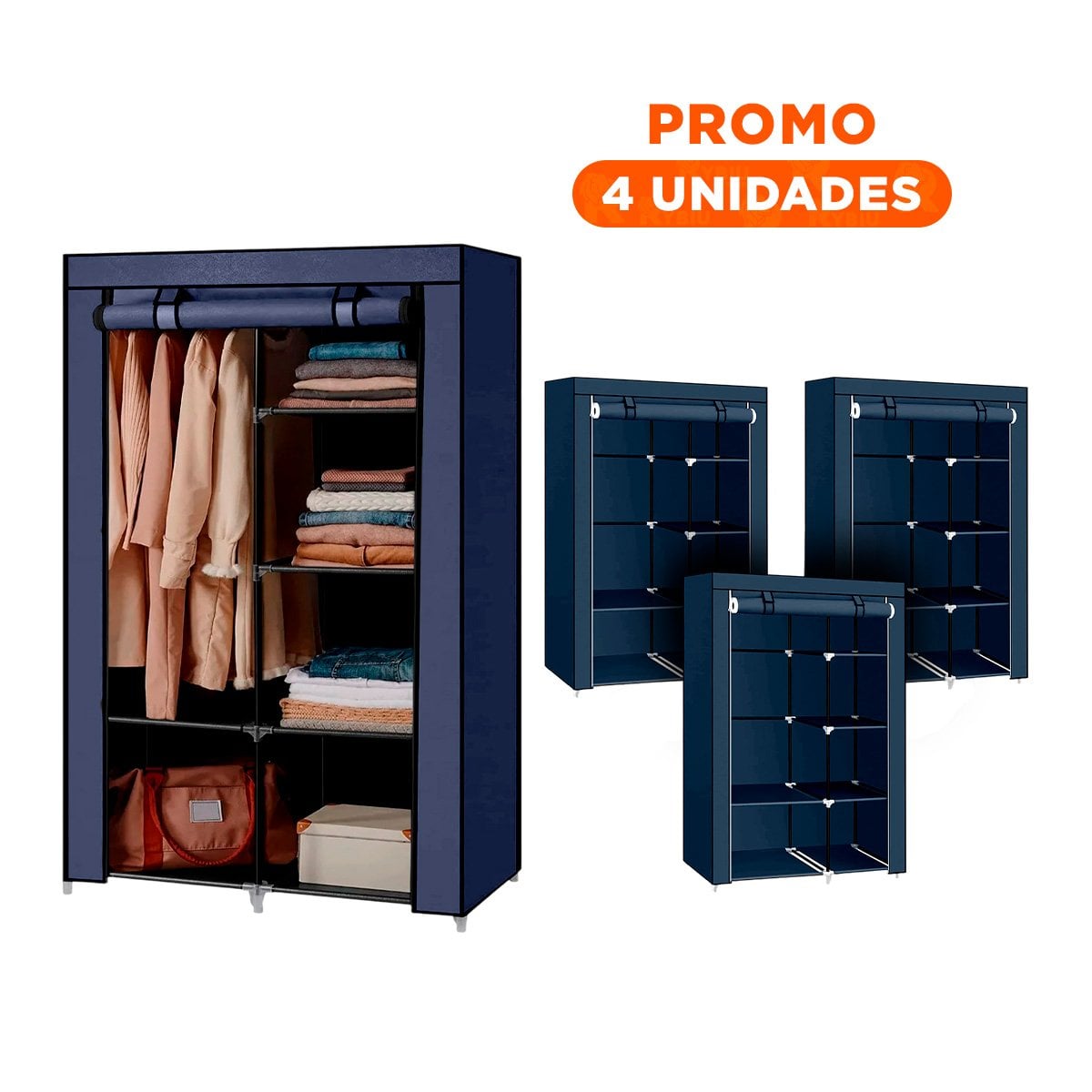 PACK4 VESTIDOR DE TELA CON ESTRUCTURA DE METAL 105X45X168CM AZUL ORGANIZADOR PRO - 1