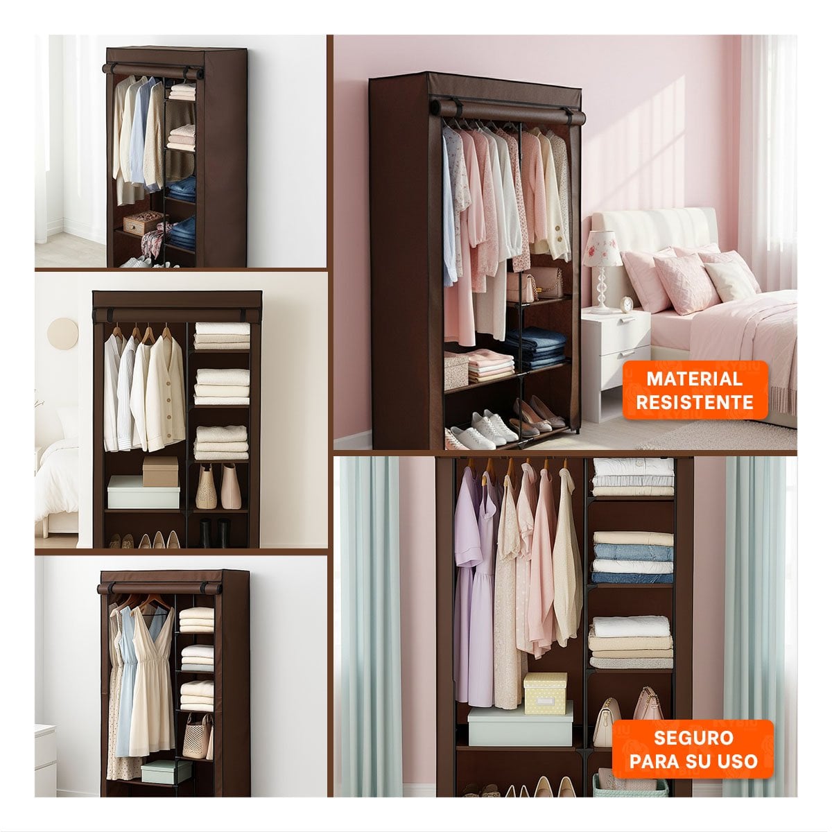 PACK2 ORGANIZADOR DE ROPA EN TELA CON SOPORTE METALICO MARRON 105X45X168CM Y+PAPEL REGALO - 3
